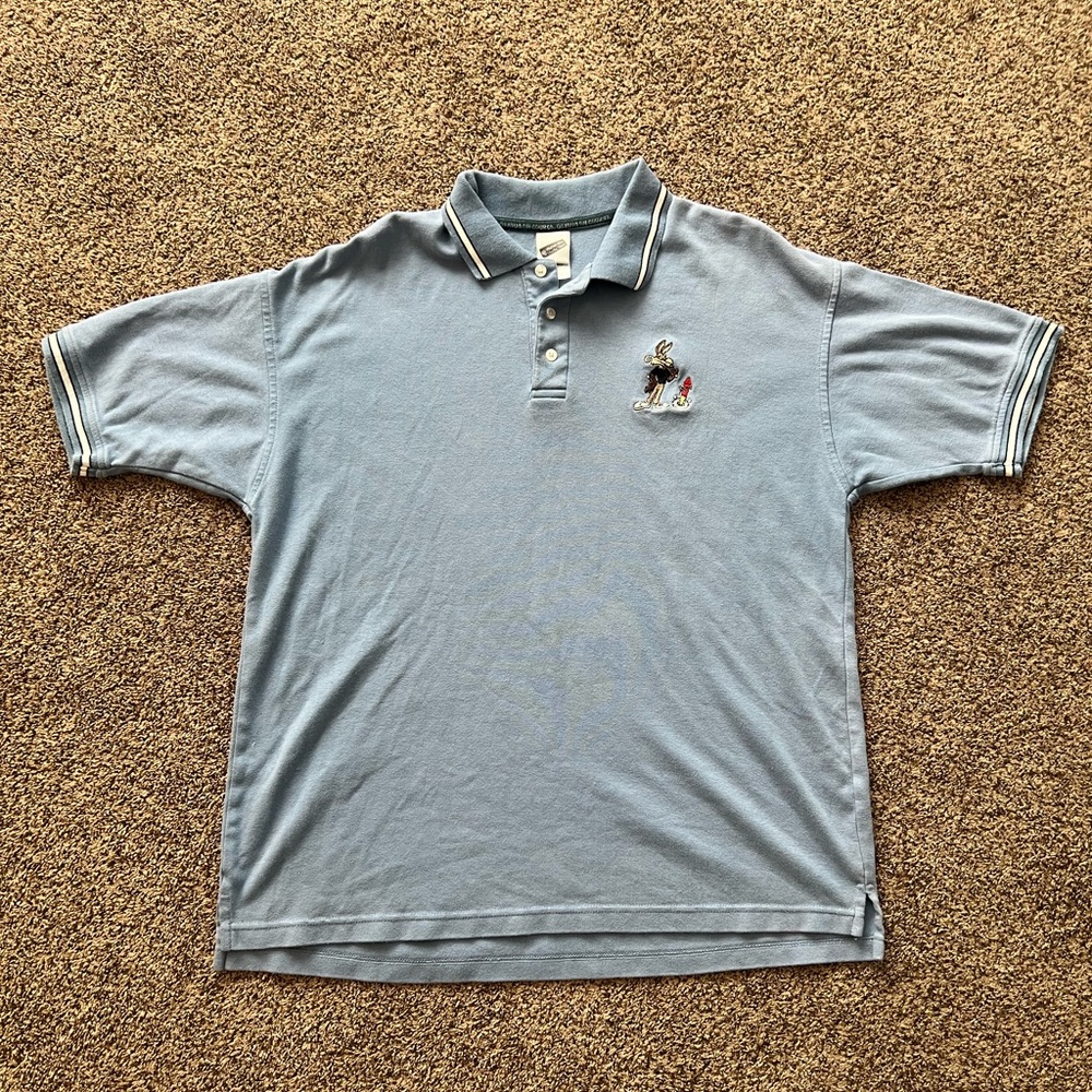 Warner Bros Golf Wile E. Coyote Mens Blue Polo Shirt L Looney Tunes
